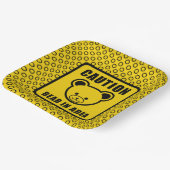 Funny Yellow Black Teddy Bear Warning Sign Art Papieren Bordje (Gebogen)