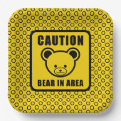 Funny Yellow Black Teddy Bear Warning Sign Art Papieren Bordje (Voorkant)