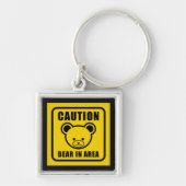 Funny Yellow Black Teddy Bear Warning Sign Art Sleutelhanger (Voorkant)