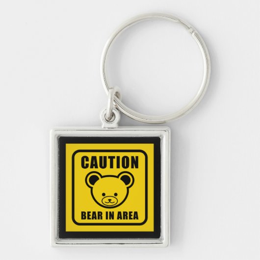 Funny Yellow Black Teddy Bear Warning Sign Art Sleutelhanger (Voorkant)