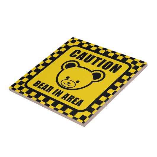 Funny Yellow Black Teddy Bear Warning Sign Art Tegeltje (Zijkant)