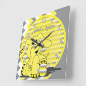 Funny Yellow Chevron Gekke Elephant Vierkante Klok (Hoek)