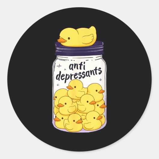 Funny Yellow Duck Anti Depressant Jar Zoo Boys Gir Ronde Sticker (Voorkant)