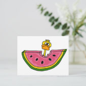 Funny Yellow Duck Eating Watermelon Briefkaart (Staand voorkant)