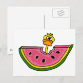 Funny Yellow Duck Eating Watermelon Briefkaart (Voorkant / Achterkant)