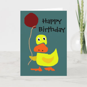 Funny Yellow Duck Holding Red Balloon Kaart