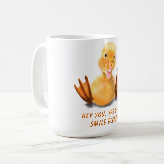 Funny Yellow Duck Mok - Aangepaste tekst (Voorkant links)