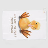 Funny Yellow Duck Playful Golf Towel Cartoon Golfhanddoek (Horizontaal)