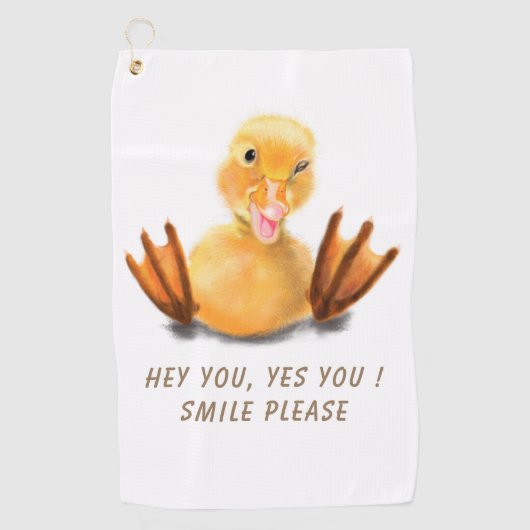 Funny Yellow Duck Playful Golf Towel Cartoon Golfhanddoek (Voorkant)