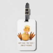 Funny Yellow Duck Playful Wink Happy Smile Cartoon Bagagelabel (Voorkant (verticaal))