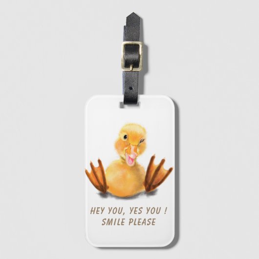 Funny Yellow Duck Playful Wink Happy Smile Cartoon Bagagelabel (Voorkant (verticaal))