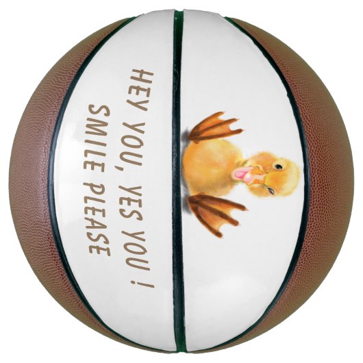 Funny Yellow Duck Playful Wink Happy Smile Cartoon Basketbal (Verticaal)