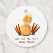 Funny Yellow Duck Playful Wink Happy Smile Cartoon Bedankjes Labels (Voorkant)