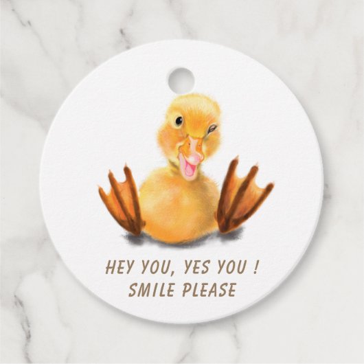 Funny Yellow Duck Playful Wink Happy Smile Cartoon Bedankjes Labels (Voorkant)