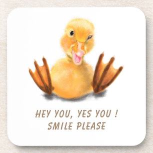 Funny Yellow Duck Playful Wink Happy Smile Cartoon Bier Onderzetter