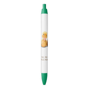 Funny Yellow Duck Playful Wink Happy Smile Cartoon Blauwe Inkt Pen