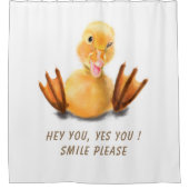 Funny Yellow Duck Playful Wink Happy Smile Cartoon Douchegordijn (Voorkant)
