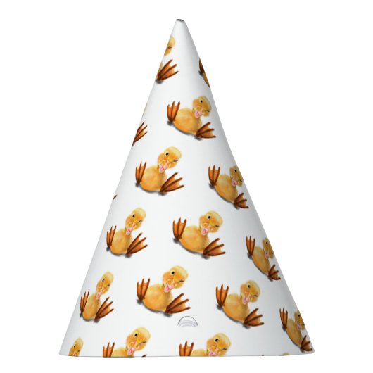 Funny Yellow Duck Playful Wink Happy Smile Cartoon Feesthoedjes (Rechts)