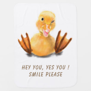 Funny Yellow Duck Playful Wink Happy Smile Cartoon Inbakerdoek