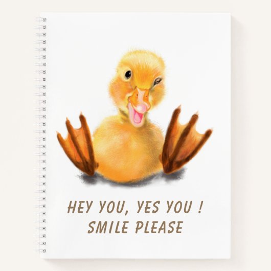 Funny Yellow Duck Playful Wink Happy Smile Cartoon Notitieboek (Voorkant)