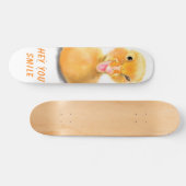 Funny Yellow Duck Playful Wink Happy Smile Cartoon Persoonlijk Skateboard (Horizontaal)