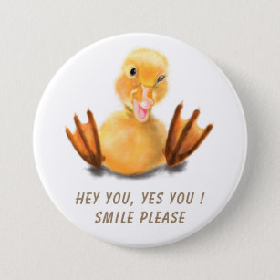 Funny Yellow Duck Playful Wink Happy Smile Cartoon Ronde Button 7,6 Cm