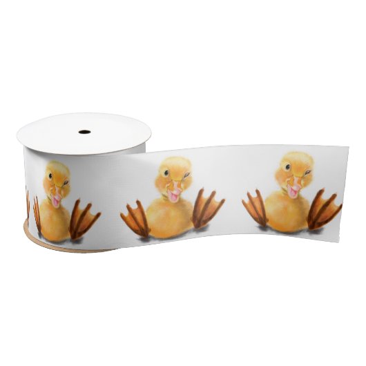 Funny Yellow Duck Playful Wink Happy Smile Cartoon Satijnen Lint (Spoel)