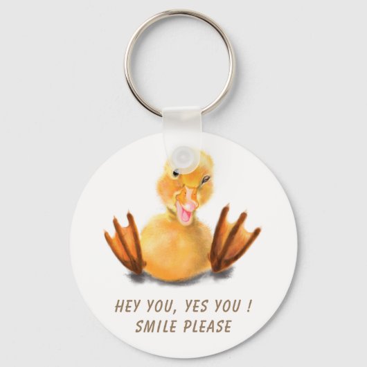 Funny Yellow Duck Playful Wink Happy Smile Cartoon Sleutelhanger (Voorkant)