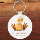 Funny Yellow Duck Playful Wink Happy Smile Cartoon Sleutelhanger (Voorkant)