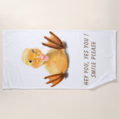 Funny Yellow Duck Playful Wink Happy Smile Cartoon Strandlaken (Voorkant)