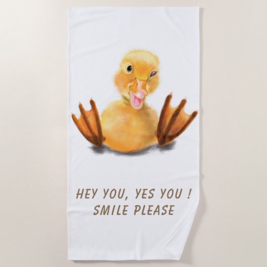 Funny Yellow Duck Playful Wink Happy Smile Cartoon Strandlaken (Voorkant)