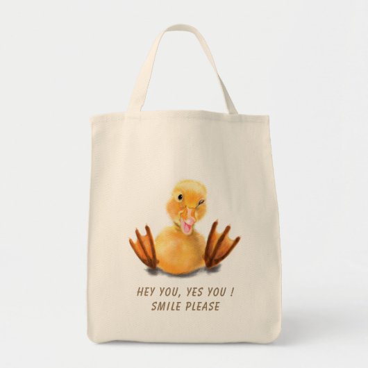 Funny Yellow Duck Playful Wink Happy Smile Tote Bag (Voorkant)