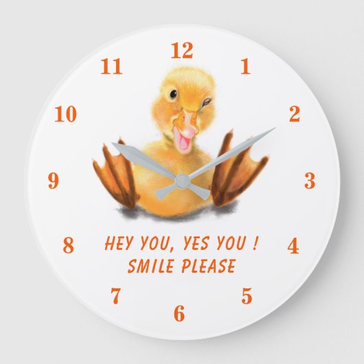 Funny Yellow Duck Playful Wink - Jouw tekst/kleur Grote Klok (Voorkant)