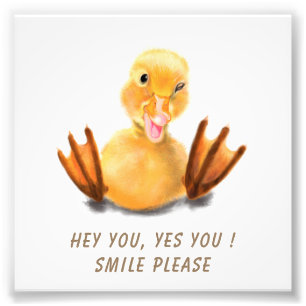 Funny Yellow Duck Playful Wink Smile - aangepaste Foto Afdruk