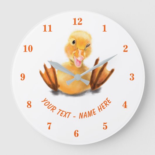 Funny Yellow Duck Playful Wink Smile - aangepaste Grote Klok (Voorkant)