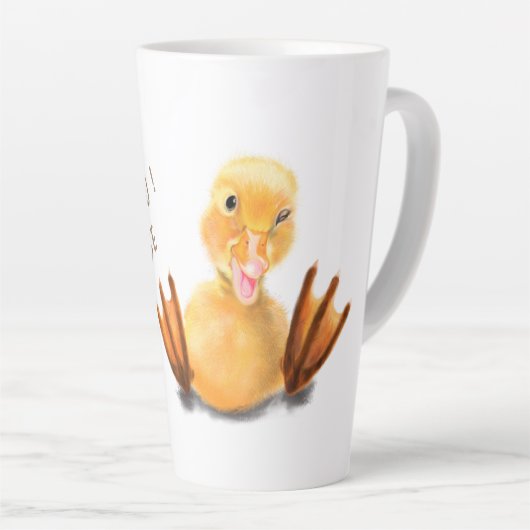 Funny Yellow Duck Playful Wink Smile - aangepaste Latte Mok (Rechterhoek)