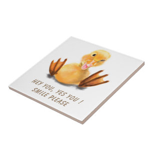 Funny Yellow Duck Playful Wink Smile - aangepaste  Tegeltje