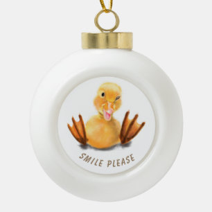 Funny Yellow Duck Playful Wink - Smile - Jouw teks Keramische Bal Ornament