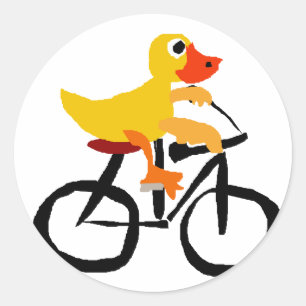 Funny Yellow Duck Riding Bicycle Ronde Sticker