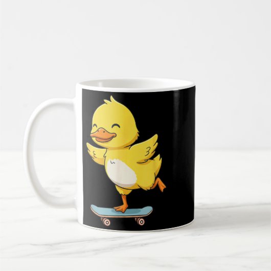 Funny Yellow Duck Skater Skateboard Ballerina Zoo Koffiemok (Links)