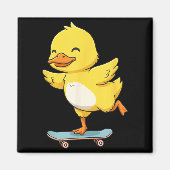 Funny Yellow Duck Skater Skateboard Ballerina Zoo Magneet (Voorkant)