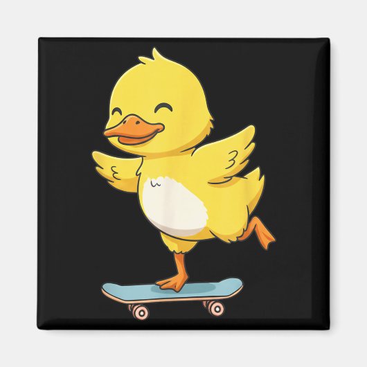 Funny Yellow Duck Skater Skateboard Ballerina Zoo  Magneet (Voorkant)