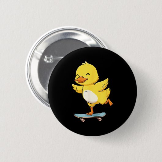Funny Yellow Duck Skater Skateboard Ballerina Zoo Ronde Button 5,7 Cm (Voorkant /achterkant)