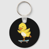Funny Yellow Duck Skater Skateboard Ballerina Zoo Sleutelhanger (Voorkant)
