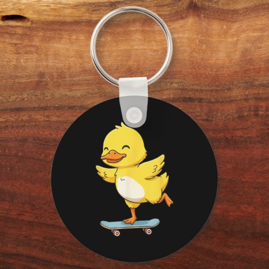 Funny Yellow Duck Skater Skateboard Ballerina Zoo Sleutelhanger (Voorkant)