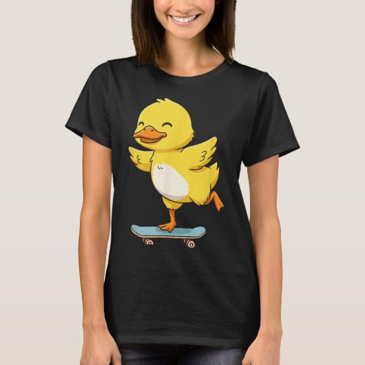 Funny Yellow Duck Skater Skateboard Ballerina Zoo  T-shirt (Voorkant)