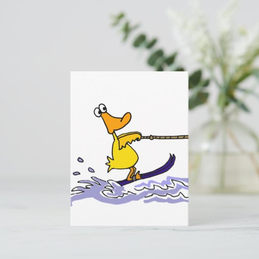 Funny Yellow Duck Water Skiing Briefkaart (Staand voorkant)