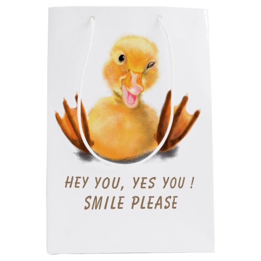 Funny Yellow Ducking Playful Wink Gift Bag Smile Medium Cadeauzakje (Voorkant)