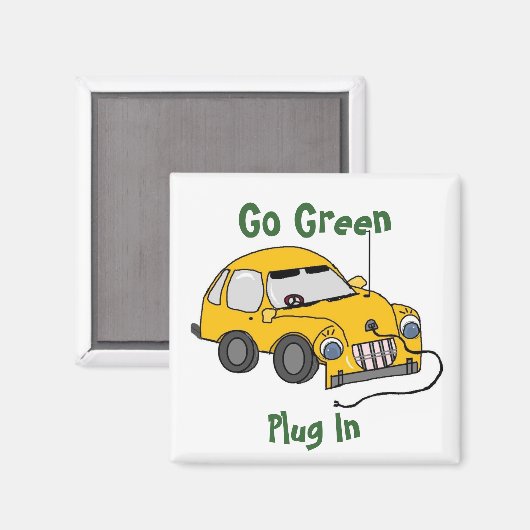 Funny Yellow Electric Car Magneet (Voorkant / Achterkant)