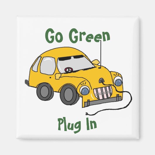 Funny Yellow Electric Car Magneet (Voorkant)